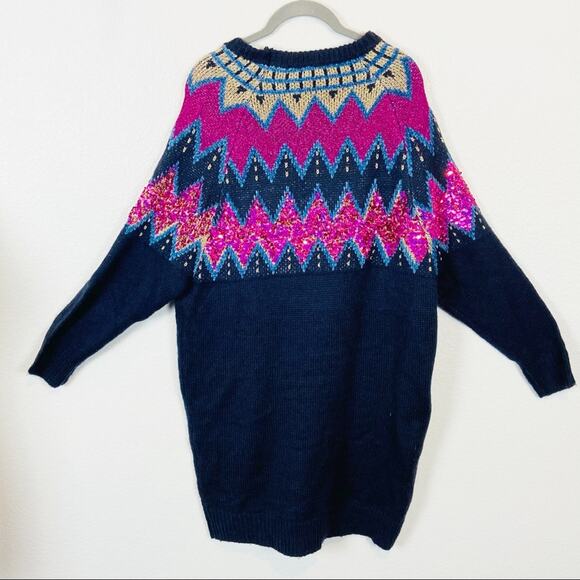 Sequin Sweater Dress Alpine Fair Isle Winter Holiday Solutions Chunky sz S - Picture 4 of 10